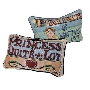 Vintage Mary Engelbreit Princess Prince Tapestry Throw Pillows Needlepoint